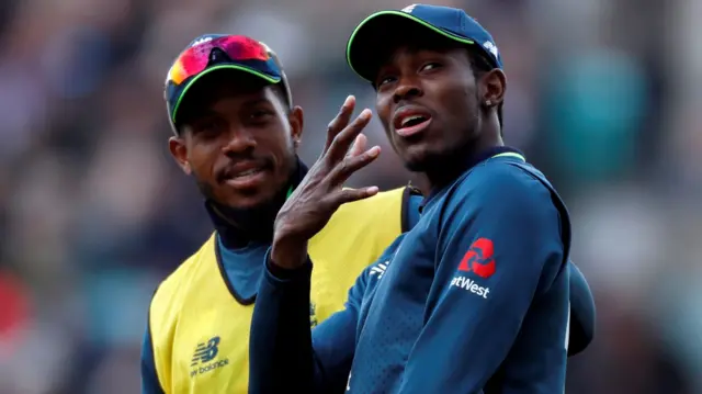 Chris Jordan (left) played alongside Sussex team-mate Jofra Archer in England's T20 win over Pakistan in Cardiff in May