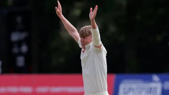 Surrey and England's Sam Curran in celebratory mood at Canterbury