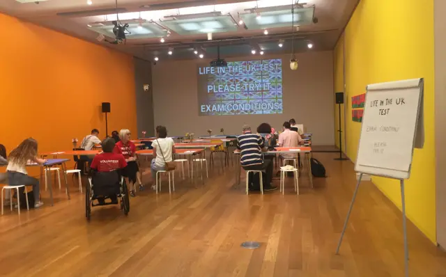 People taking an exam.