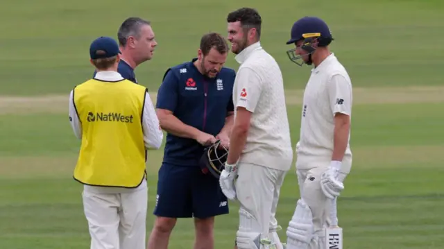 Dom Sibley had to receive treatment at Canterbury after being hit on the hand