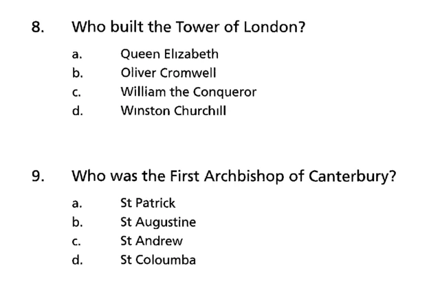A page from the citizenship test