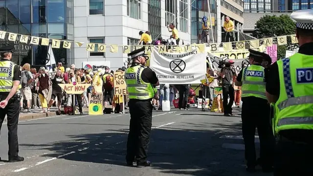 Protesters in the road