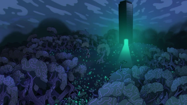 A tower rising from the forest