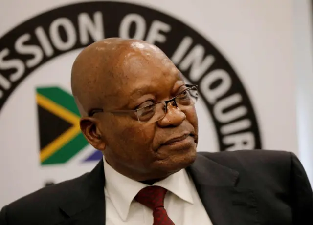 Jacob Zuma is seen on the third day of testimony before the Commission of Inquiry into State Capture that is probing wide-ranging allegations of corruption in government and state-owned companies in Johannesburg, on July 17, 2019