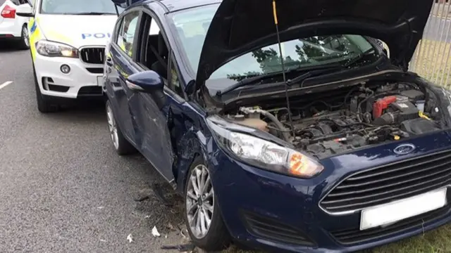 The damaged Ford Fiesta