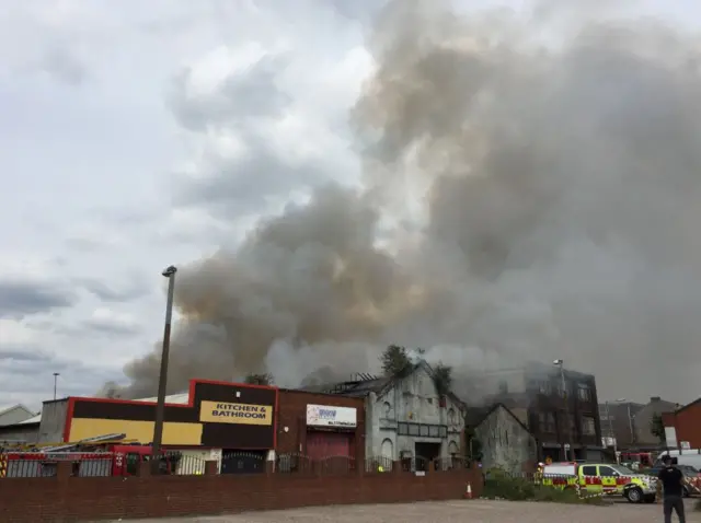 Derelict factory on fire in Rolfe Street, Smethwick