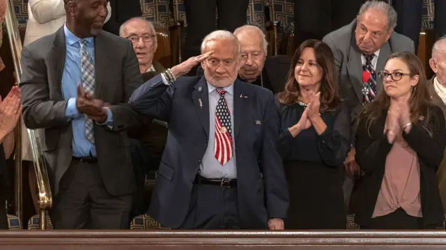 Buzz Aldrin saluting