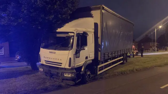 The crashed lorry