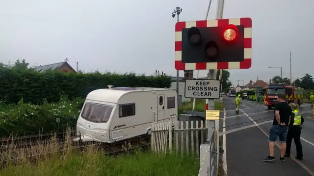 A caravan n the railway line