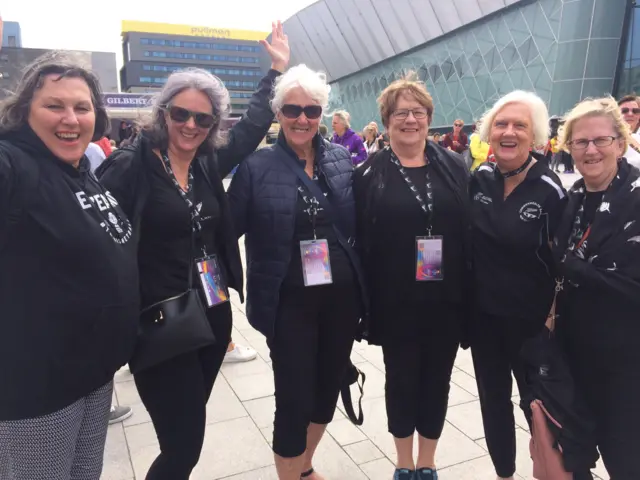 Lyn McKeating (third left) with New Zealand fans in Liverpool