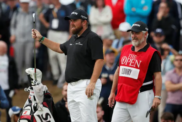 Shane Lowry and caddie on the 10th hole
