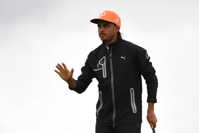 Rickie Fowler after putting in on the third hole