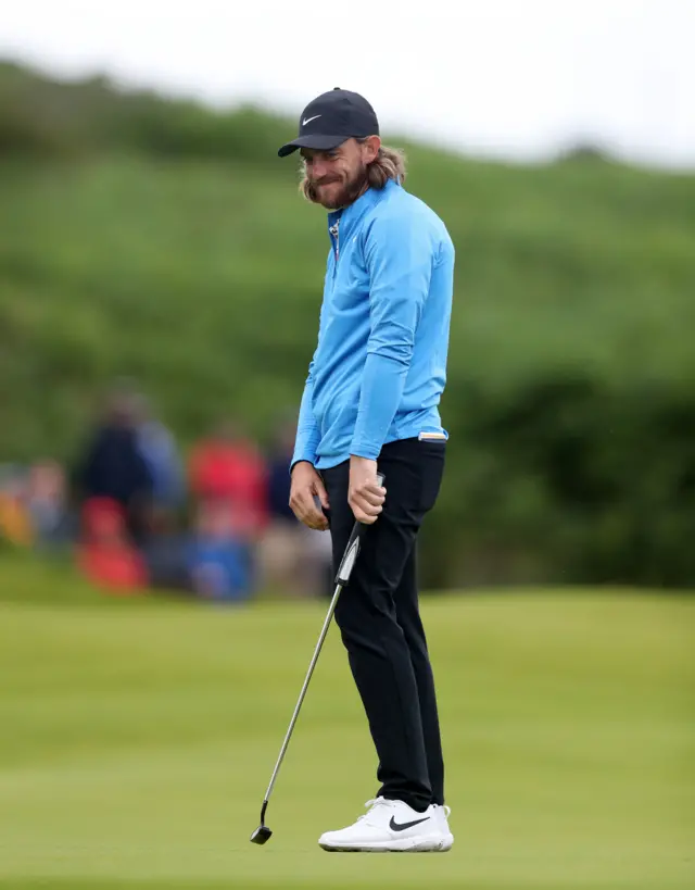 Tommy Fleetwood misses a birdie chance on the second hole