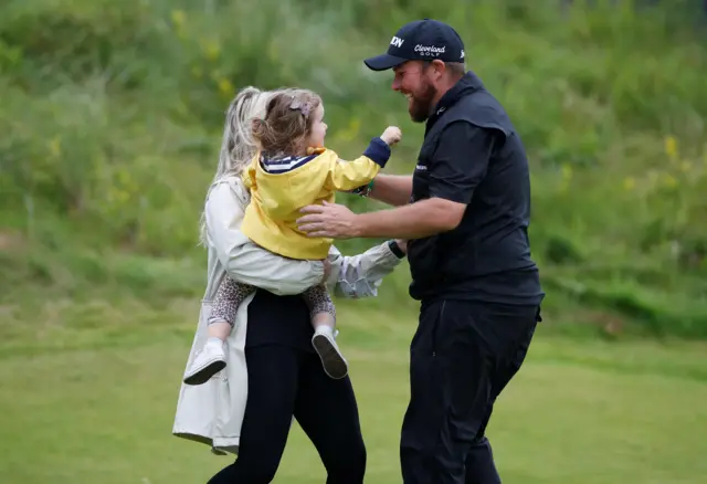 Shane Lowry and his family on the 18th