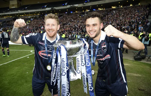 Ross County's Michael Gardyne (left) and Alex Schalk with the trophy in 2016