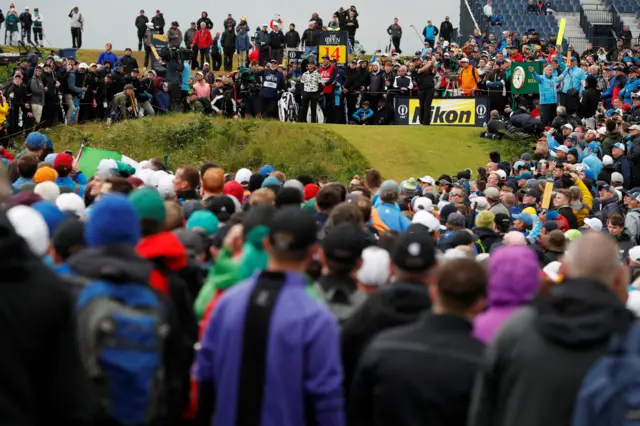 Shane Lowry takes his tee shot on the 14th