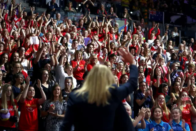 Tracey Neville waves to the fans
