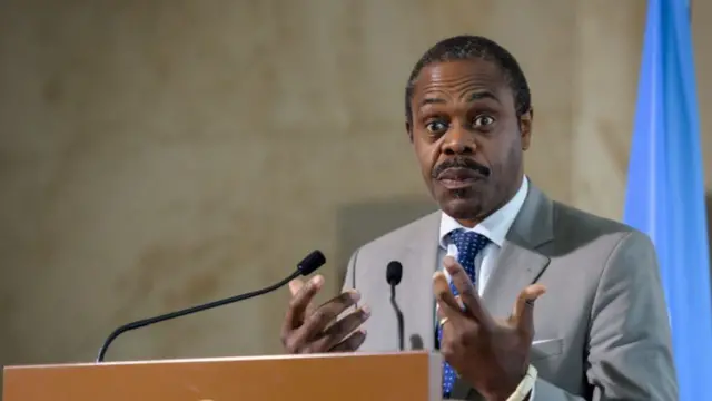 Congo's Health Minister Oly Ilunga gestures as he speaks during a press conference earlier this month.