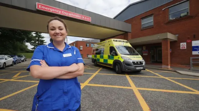 Vicky Hall outside A&E unit in Redditch