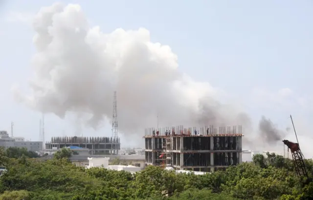 Smoke billows from the scene of an explosion in Mogadishu.