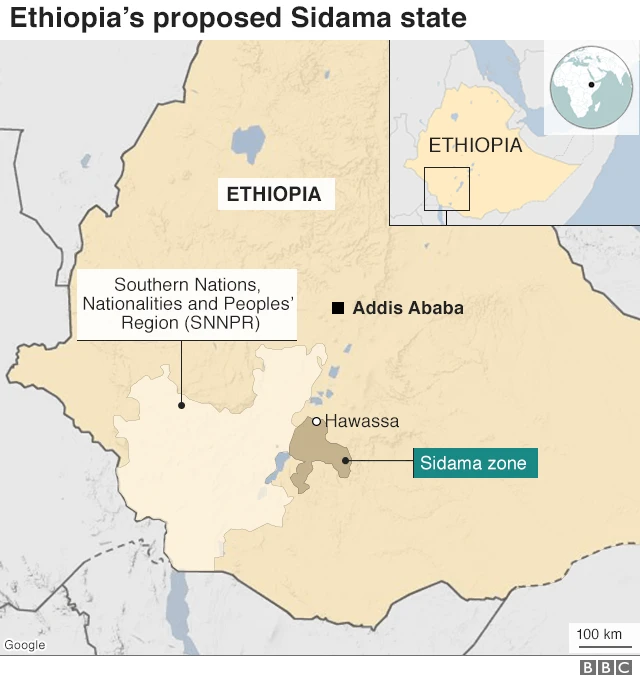 Map showing Sidama