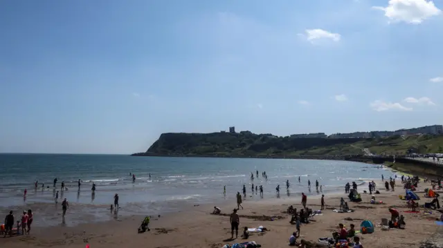 People on the beach in Scarborough