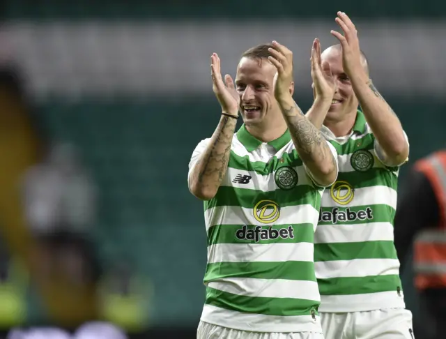 Leigh Griffiths applauds the home support at full-time