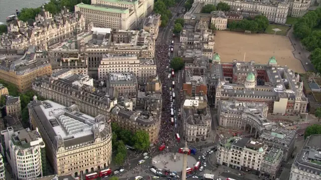 Aerial shot of Whitehall in London