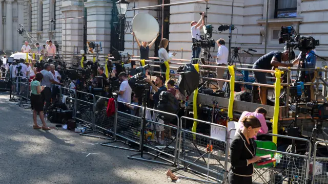 Media crews at Downing Street