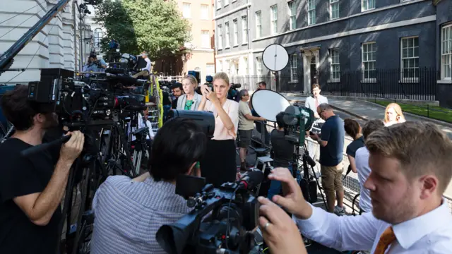 Media crews in Downing Street