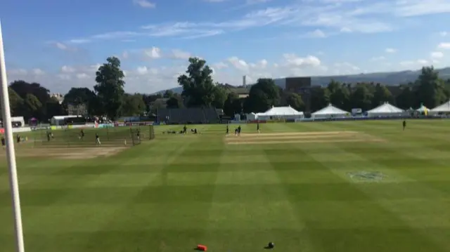 Players warming up during the game