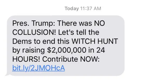 Text message from Trump campaign