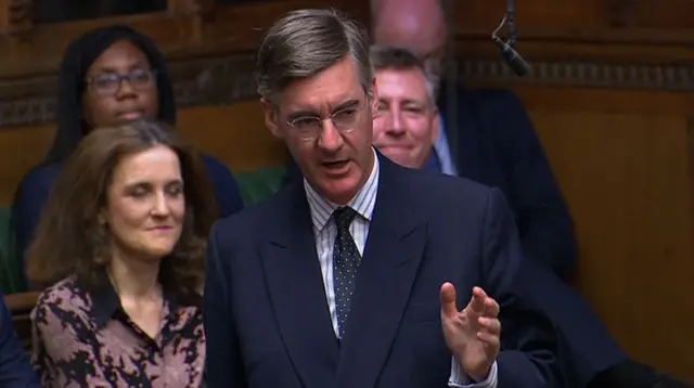 Jacob Rees-Mogg speaks during Prime Minister Theresa May"s last Prime Minister"s Questions