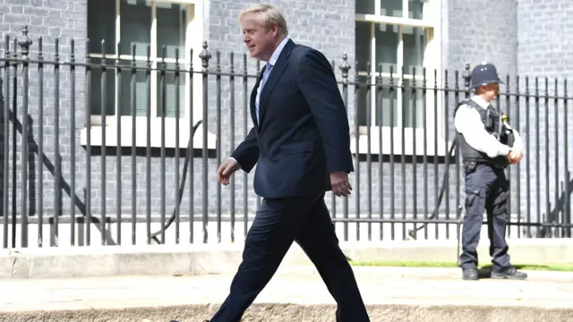 New Prime Minister Boris Johnson arrives to speak to media outside Number 10, Downing Street