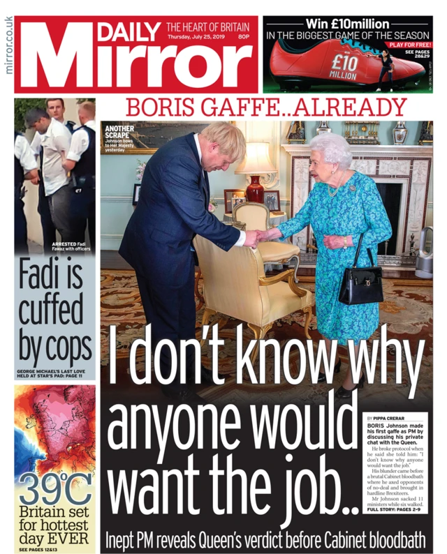 Daily Mirror front page 25/07/19