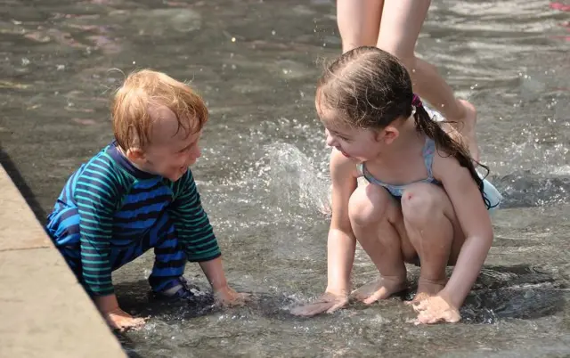 Bristol kids in the fountains in summer