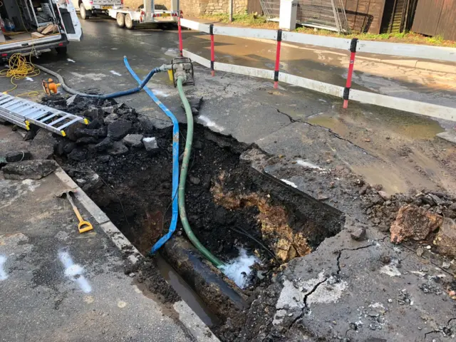 Scene of the burst main in Bristol