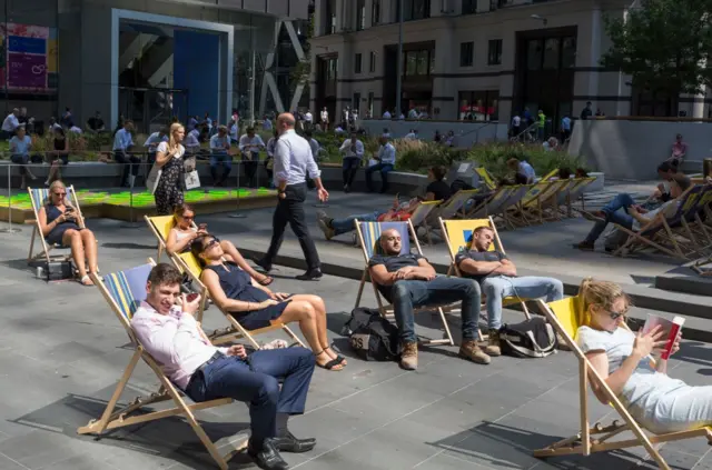 Office workers in sun