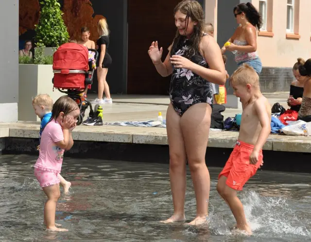 Bristol kids in the fountains in summer