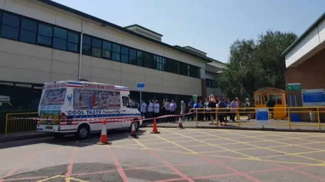 NHS staff at the ice cream van at County Hospital, Stafford