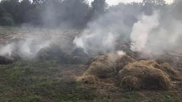 Smoke from hay after being removed from barn