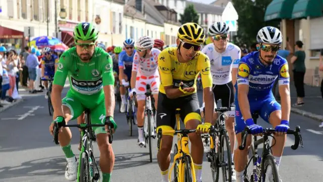 Peter Sagan (left) with Egan Bernal and Julian Alaphilippe