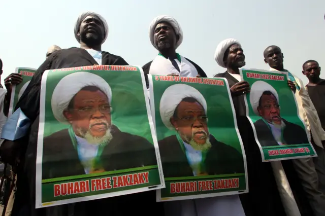 Protesters with posters of Sheikh Zakzaky