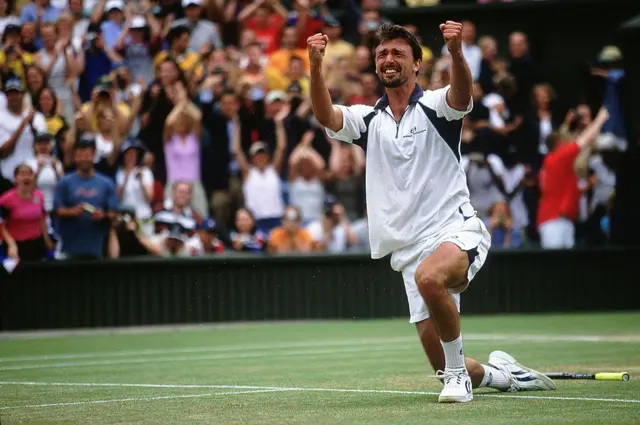 Goran Ivanisevic celebrates winning Wimbledon in 2001