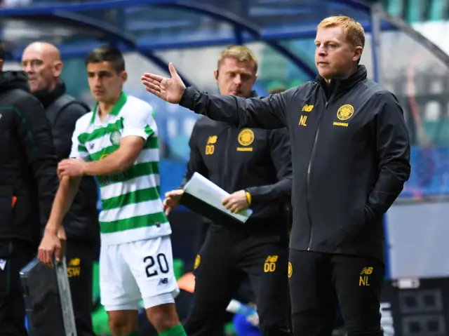 Neil Lennon issues a few instructions as Marian Shved gets ready to come on