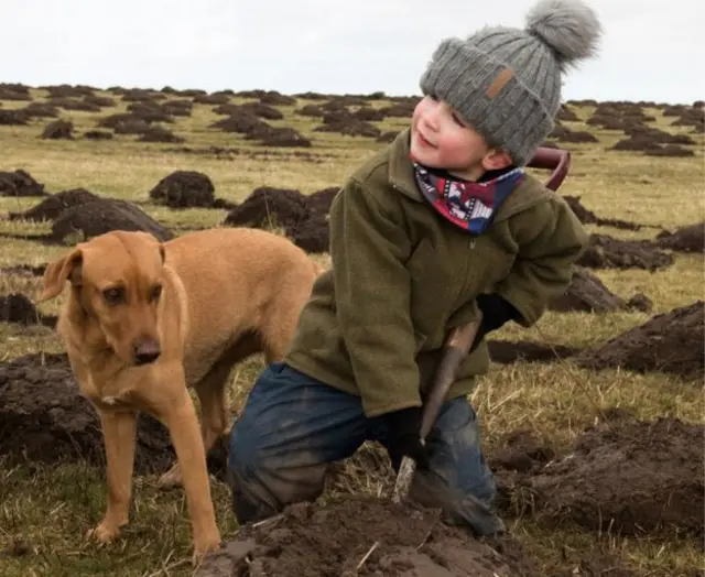 Boy planting tree