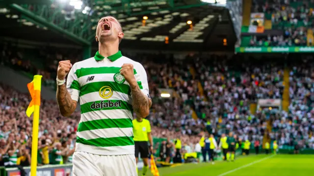 Leigh Griffiths celebrates after curling in a wonderful free-kick