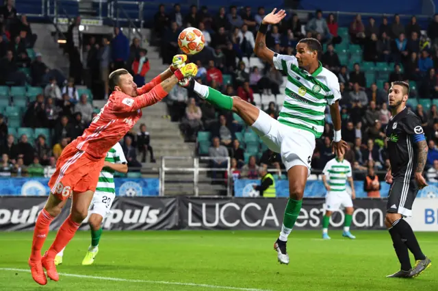 Christopher Jullien is denied a debut goal for Celtic