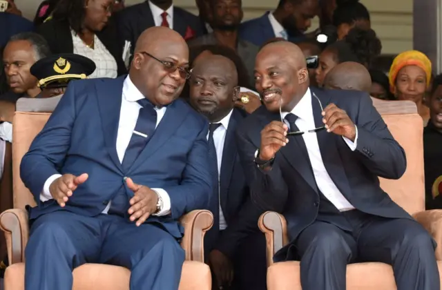 Felix Tshisekedi and Joseph Kabila at inauguration in January 2019