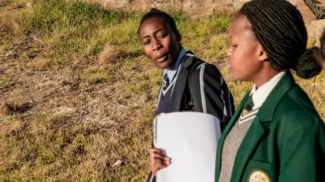 Secondary school pupils walking in Namibia